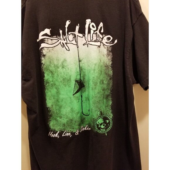 Salt‎ Life - Hook, Line & Sinker Back Logo Shirt Pocket Distressed Black Size XL - Picture 3 of 4
